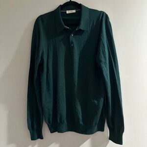 Gran Sasso for Boyds Mens Green Merino Wool Silk Blend Long Sleeve Polo Sweater